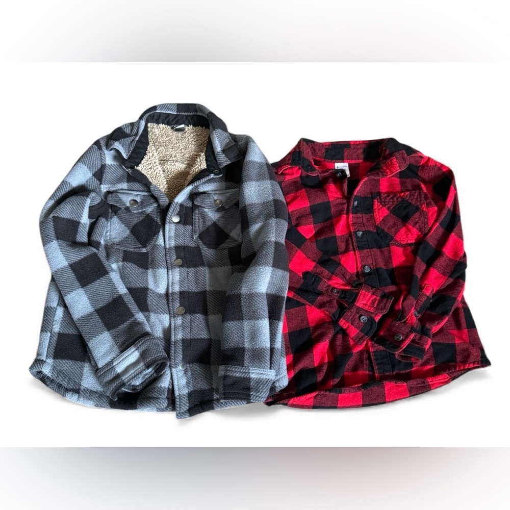3/$18 Plaid Kids Eddie Bauer Shacket & Buffalo Plaid Members Mark Shirt - Size 8